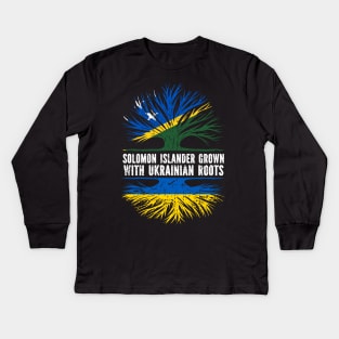 Solomon Islander Grown with Ukrainian Roots Flag Kids Long Sleeve T-Shirt